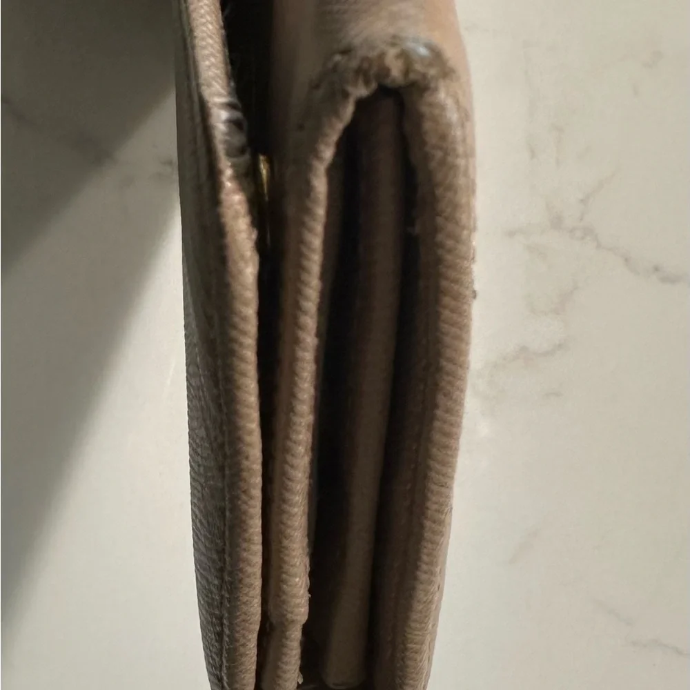 Prada Tan Saffiano Leather Wallet with Gold Logo